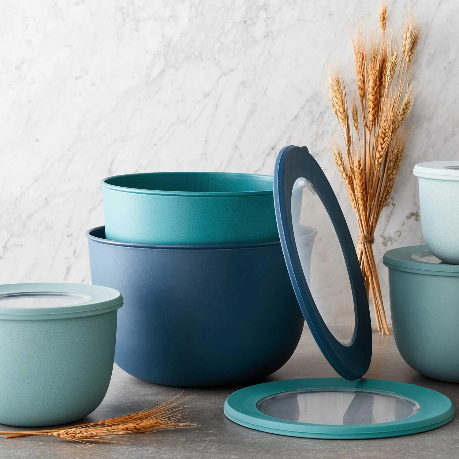 Member’s Mark 10-Piece Break-resistant Wheat Straw Mixing Bowls, 5 Bowls + 5 Lids, Blue