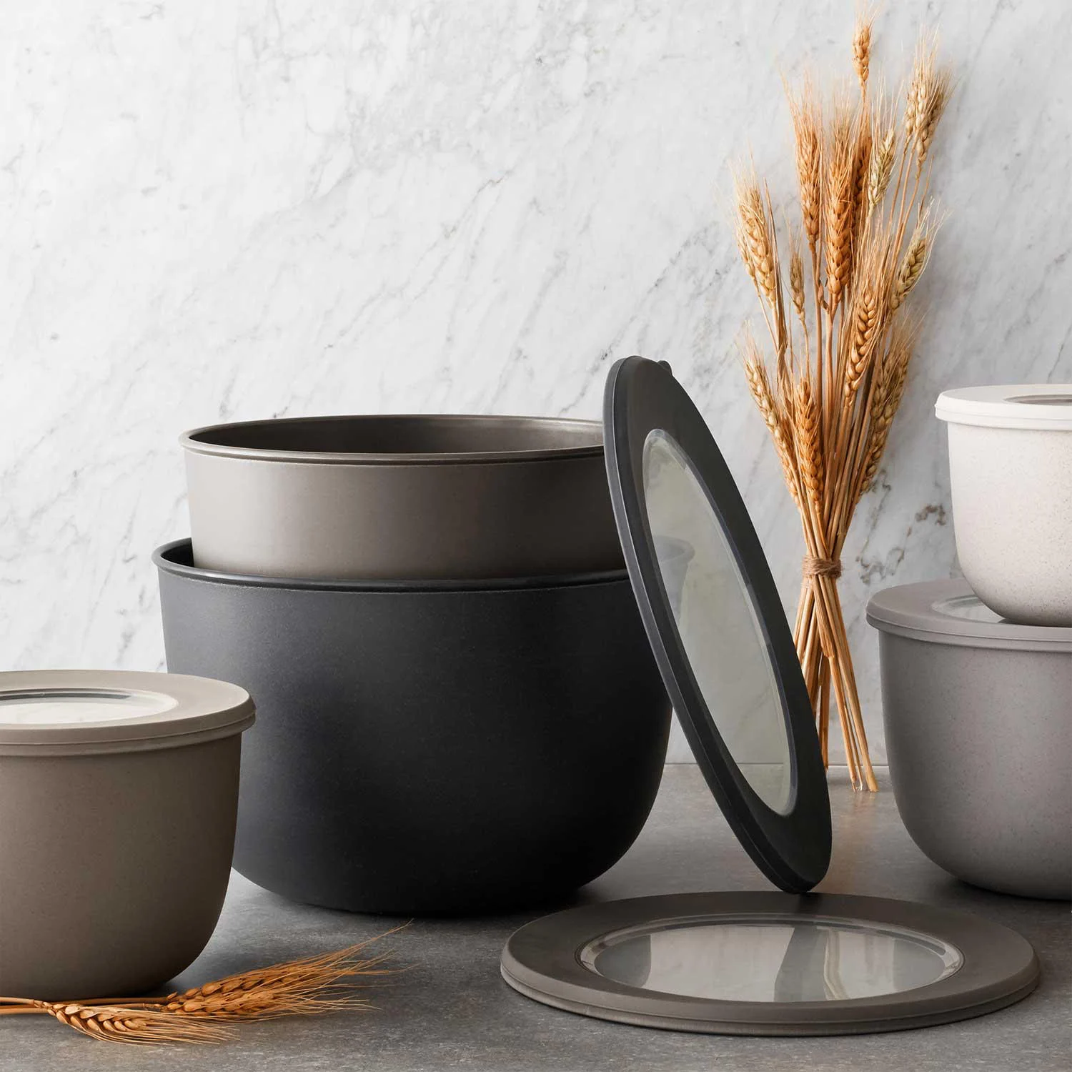 Member’s Mark 10-Piece Break-resistant Wheat Straw Mixing Bowls, 5 Bowls + 5 Lids, Gray