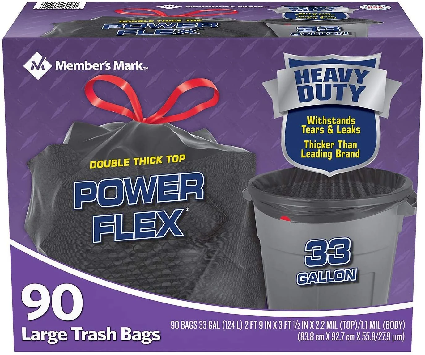 Member’s Mark 33-Gallon Power-Guard Drawstring Trash Bags (90 ct.)