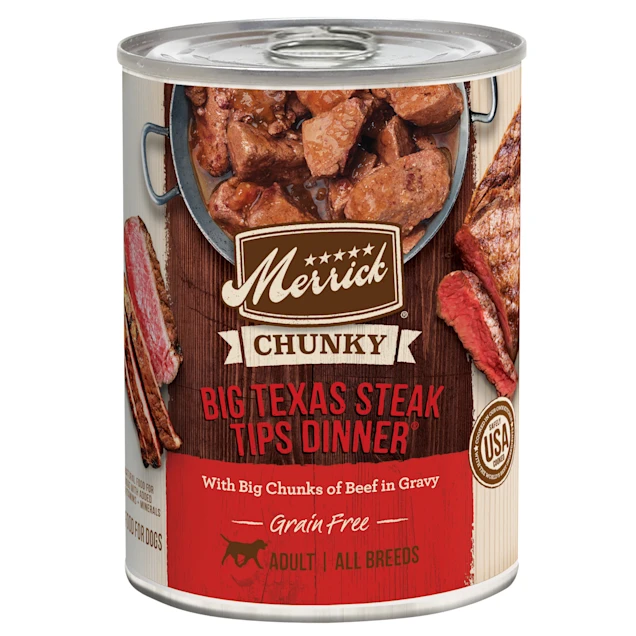 Merrick Grain Free Chunky Big Texas Steak Tips Dinner Canned Dog Food, 12.7 oz., Case of 12