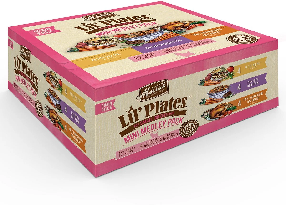 Merrick Lil’Plates Mini Medley Wet Dog Food Variety Pack, 3.5-oz tub, case of 12