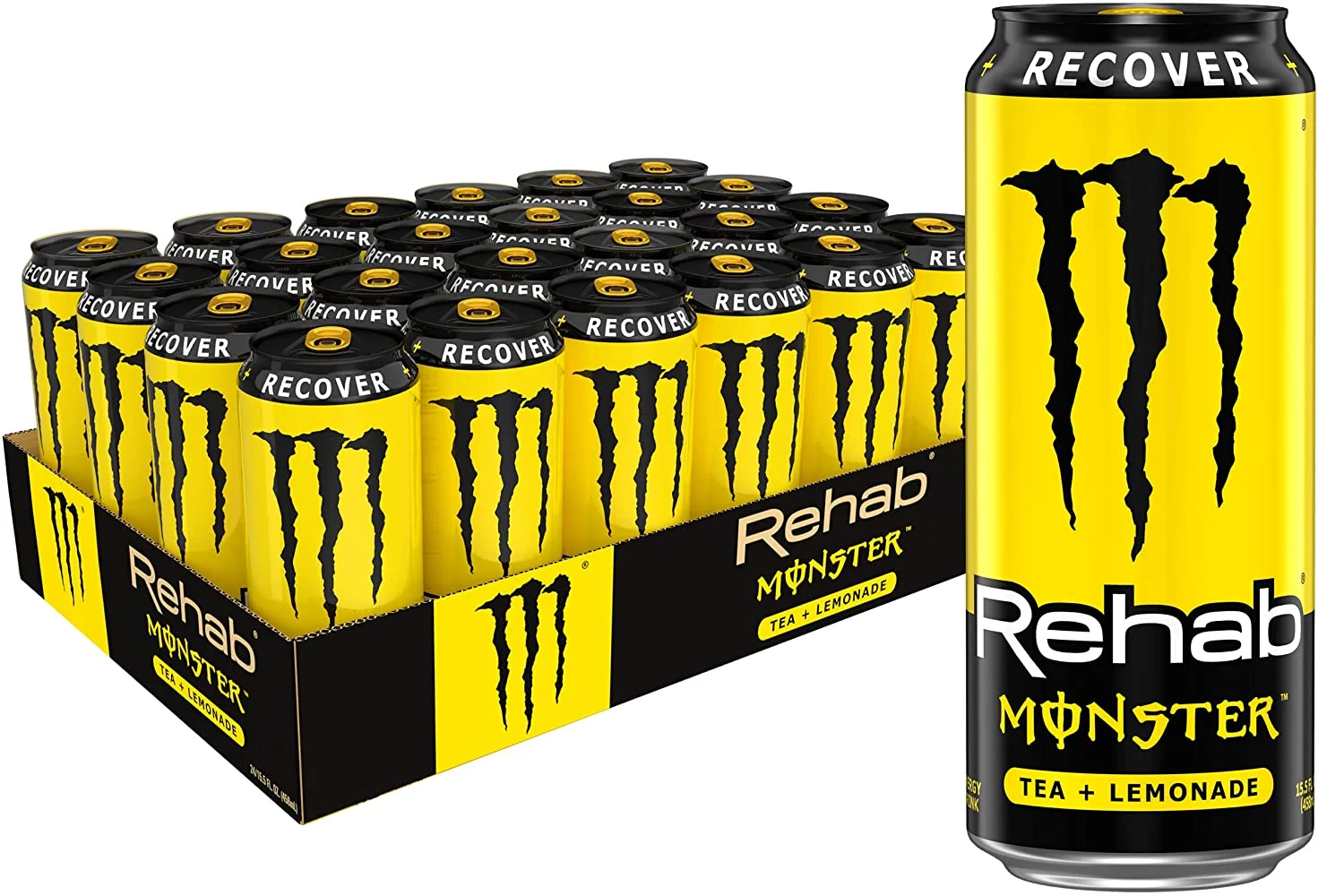 Monster Energy Drink Rehab Tea + Lemonade + Energy, Energy Iced Tea, 15.5 Ounce (Pack of 24)