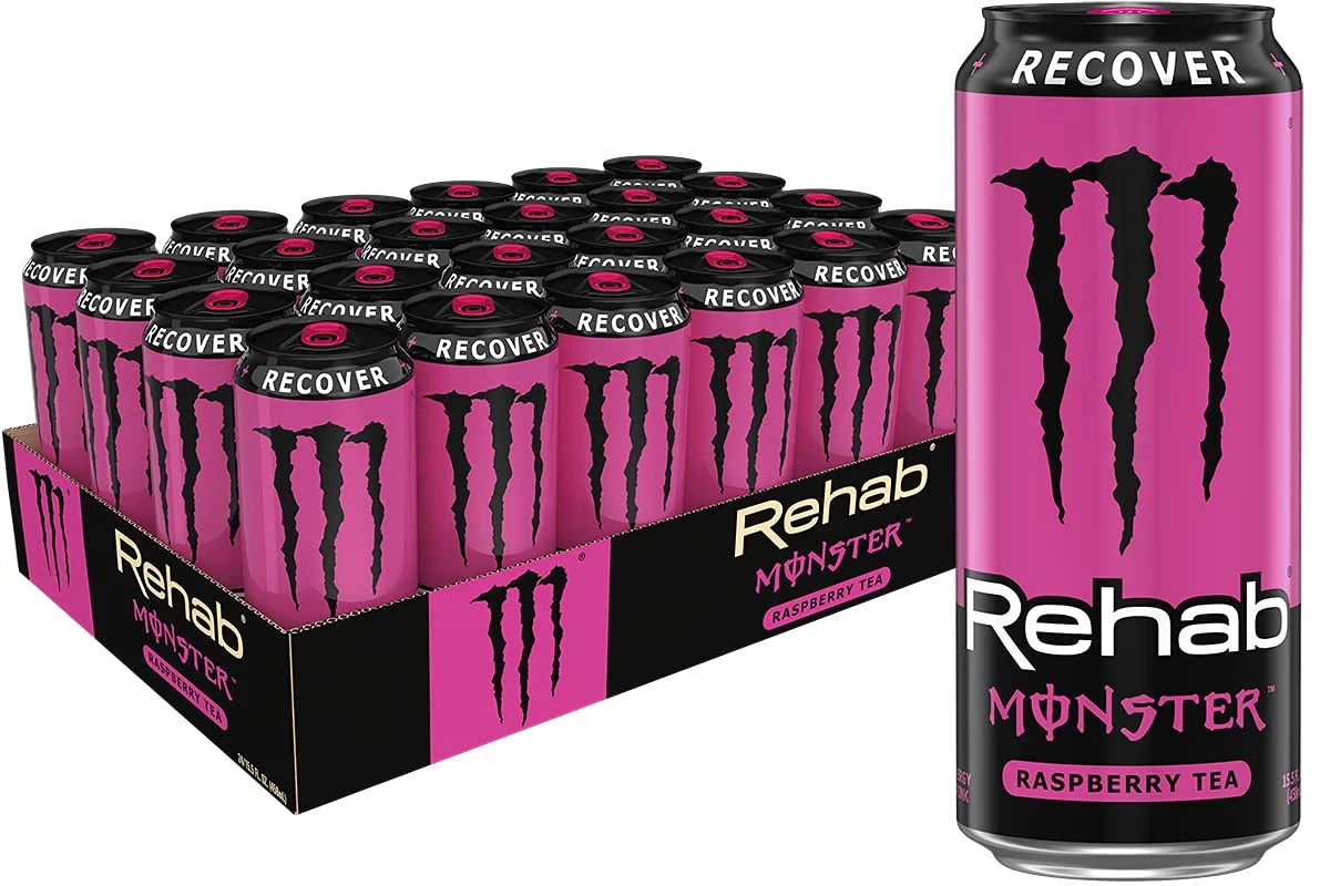 Monster Energy Rehab Raspberry Tea + Energy, Energy Iced Tea, 15.5 Ounce (Pack of 24)