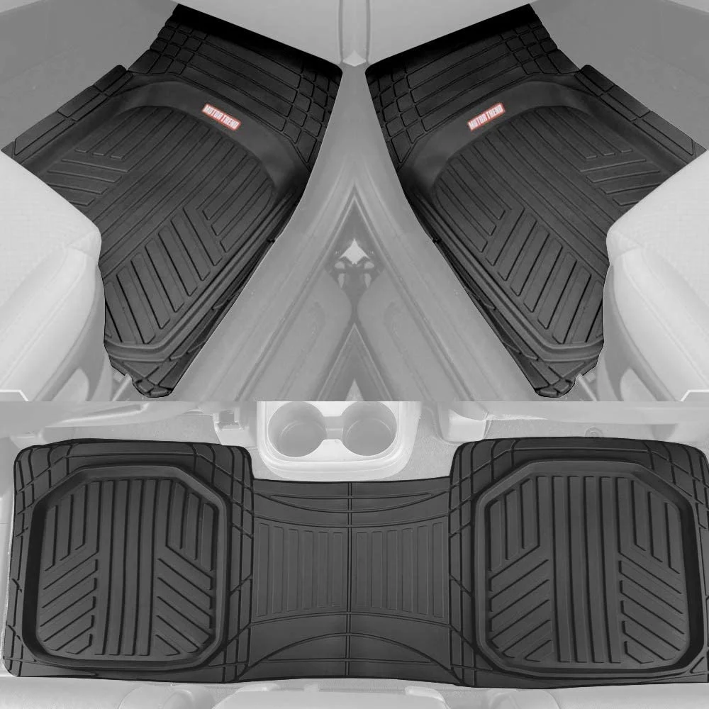 Motor Trend OF-933-BK FlexTough Plus Black Rubber Car Floor Mats – All Weather Deep Dish Automotive Floor Mats, Heavy Duty Trim to Fit Design, Front & Rear Liners for Cars Truck Van SUV