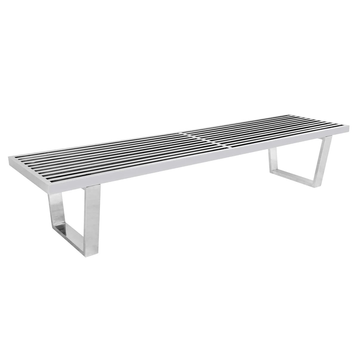 LeisureMod Mid-Century Inwood Platform Bench Silver