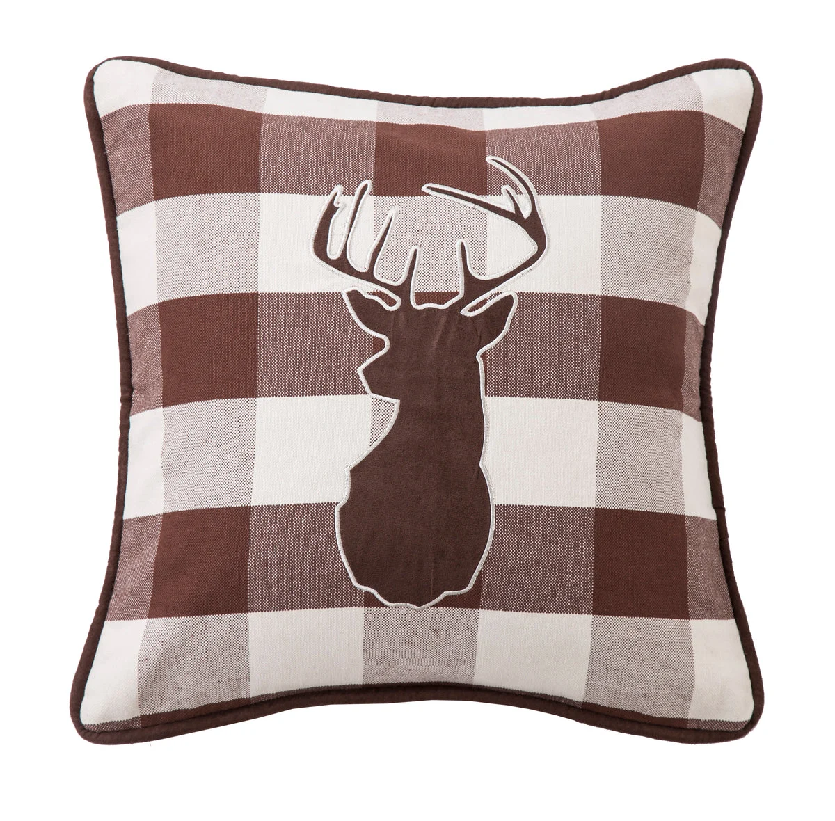 HiEnd Accents Embroidered Deer on Buffalo Linen Fabric