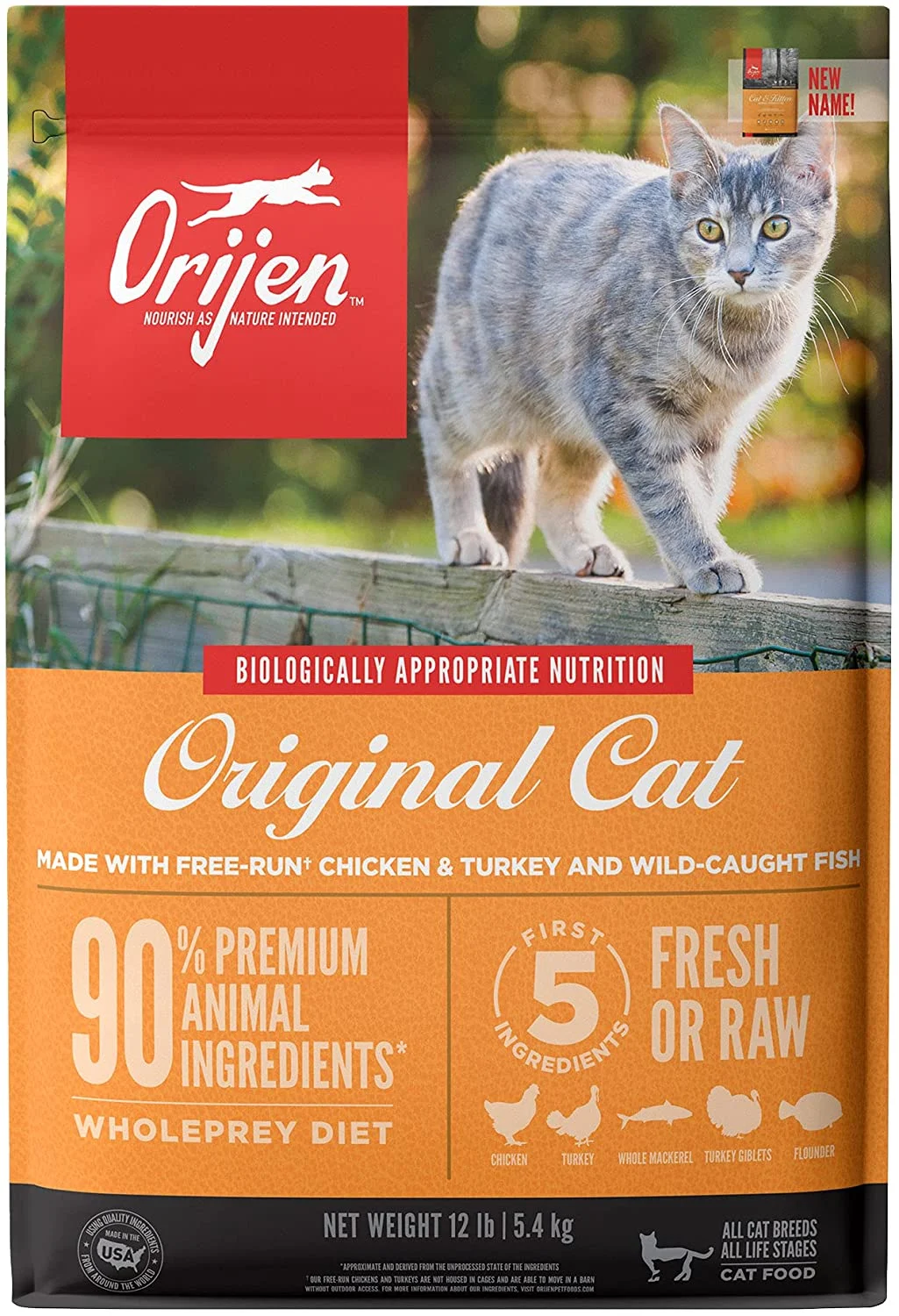 ORIJEN Dry Original Cat Food Premium, High Protein, Fresh & Raw Animal Ingredients, 12lb