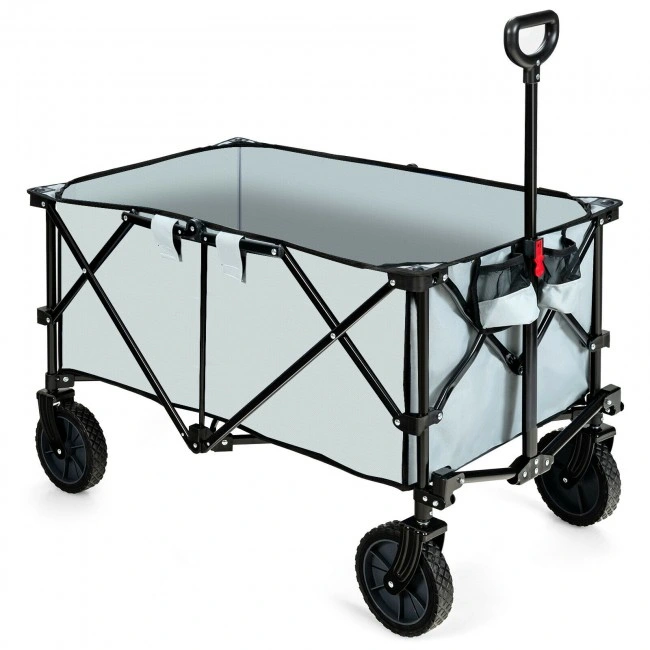 Outdoor Folding Wagon Cart with Adjustable Handle and Universal Wheels, Gray 37.5″ x 23″ x 42″ (L x W x H)
