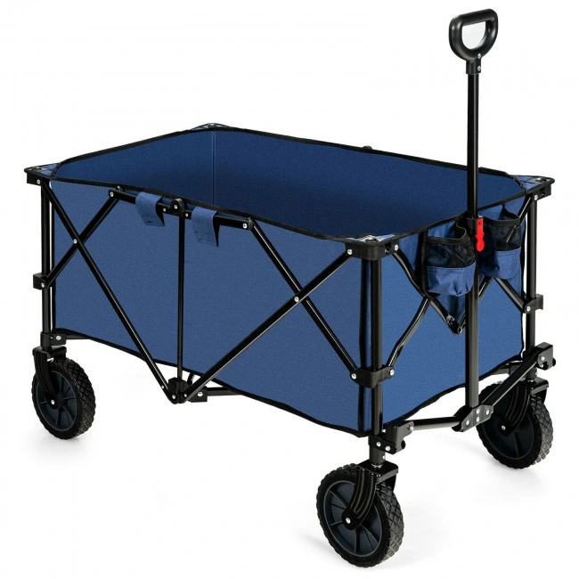 Outdoor Folding Wagon Cart with Adjustable Handle and Universal Wheels, Navy 11″ x 9.5″ x 24.5″