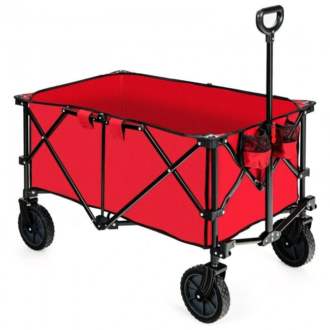 Outdoor Folding Wagon Cart, Red, 11″ x 9.5″ x 24.5″  with Adjustable Handle and Universal Wheels