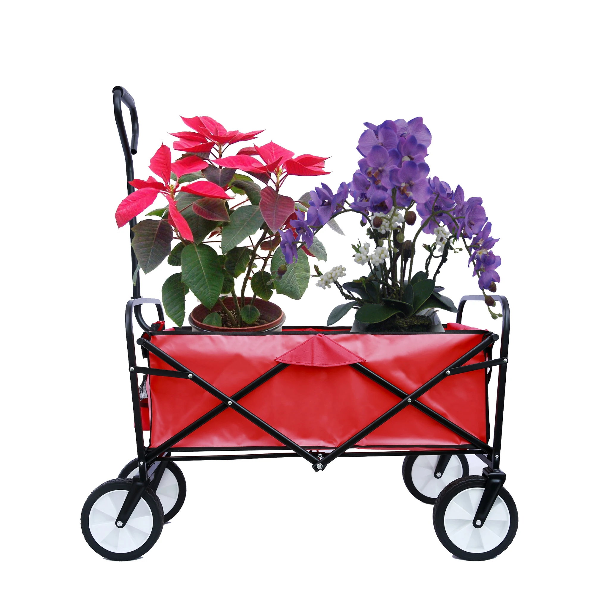 Outdoor Folding Wagon Garden , Large Capacity Folding Wagon Garden Shopping Beach Cart, Red 40.5″L X 21.26″D X 46.46″H