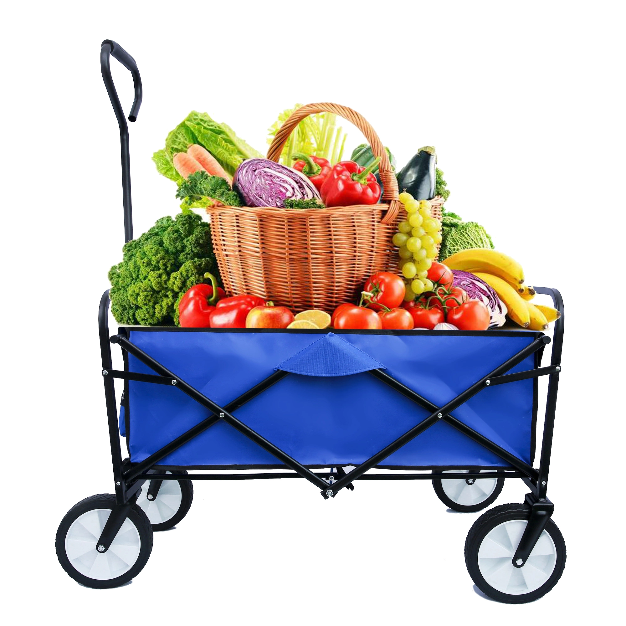 Outdoor Folding Wagon Garden , Large Capacity Folding Wagon Garden Shopping Beach Cart ,Heavy Duty Foldable Cart, for Outdoor Activities, Beaches, Parks, Camping, Blue 40.5″L X 21.26″D X 46.46″H