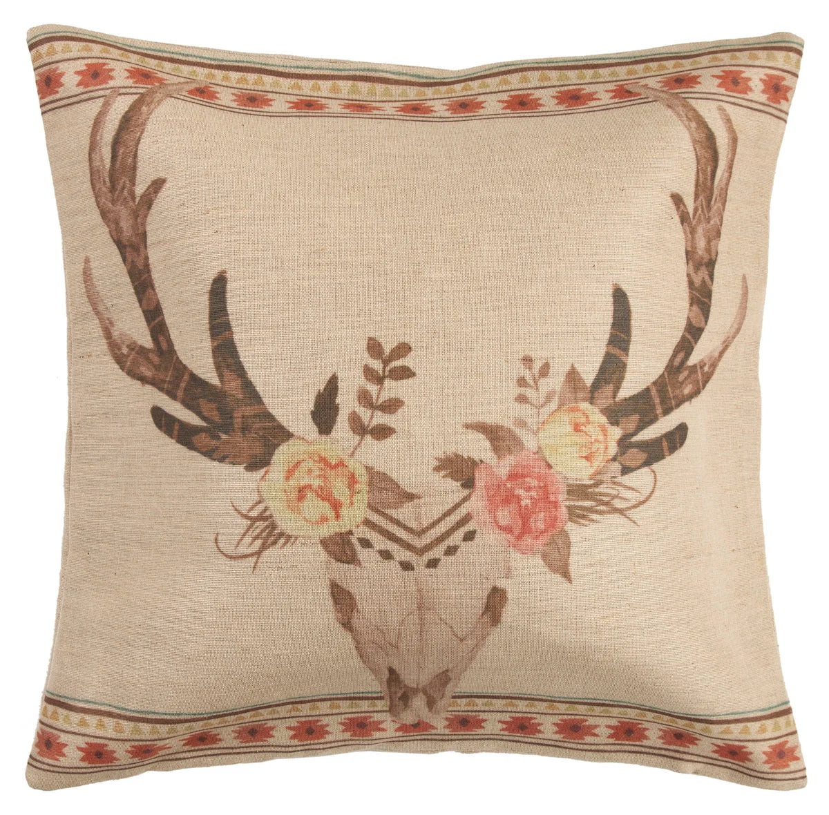 HiEnd Accents Burlap Skull with Flowers Pillow