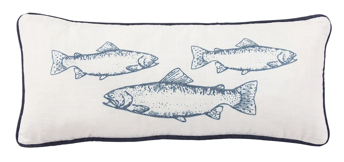HiEnd Accents School of Trouts Pillow with Blue Piping