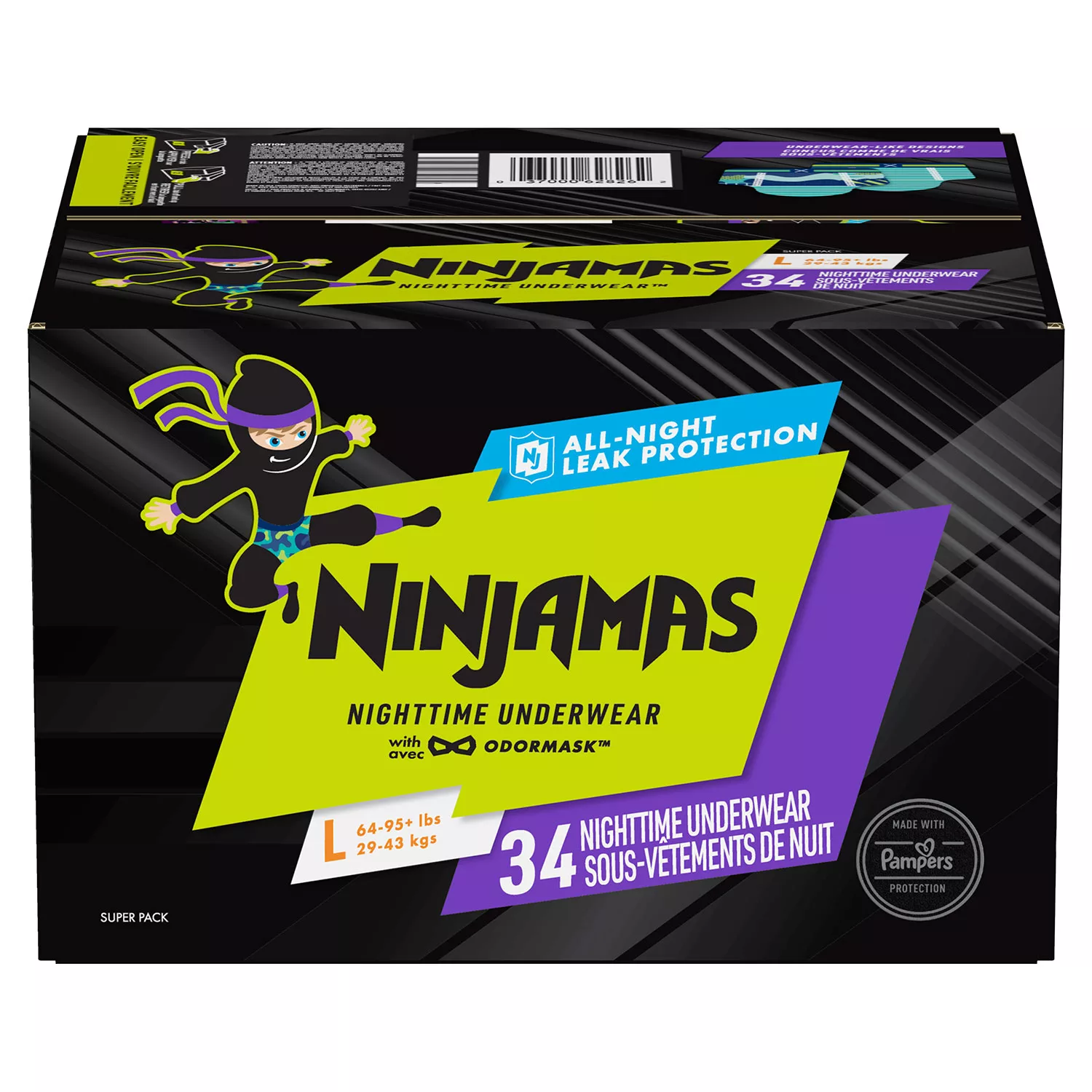 Pampers Ninjamas Nighttime Bedwetting Underwear for Boys, Size L/XL – 34 ct. (64 – 125 lbs.)