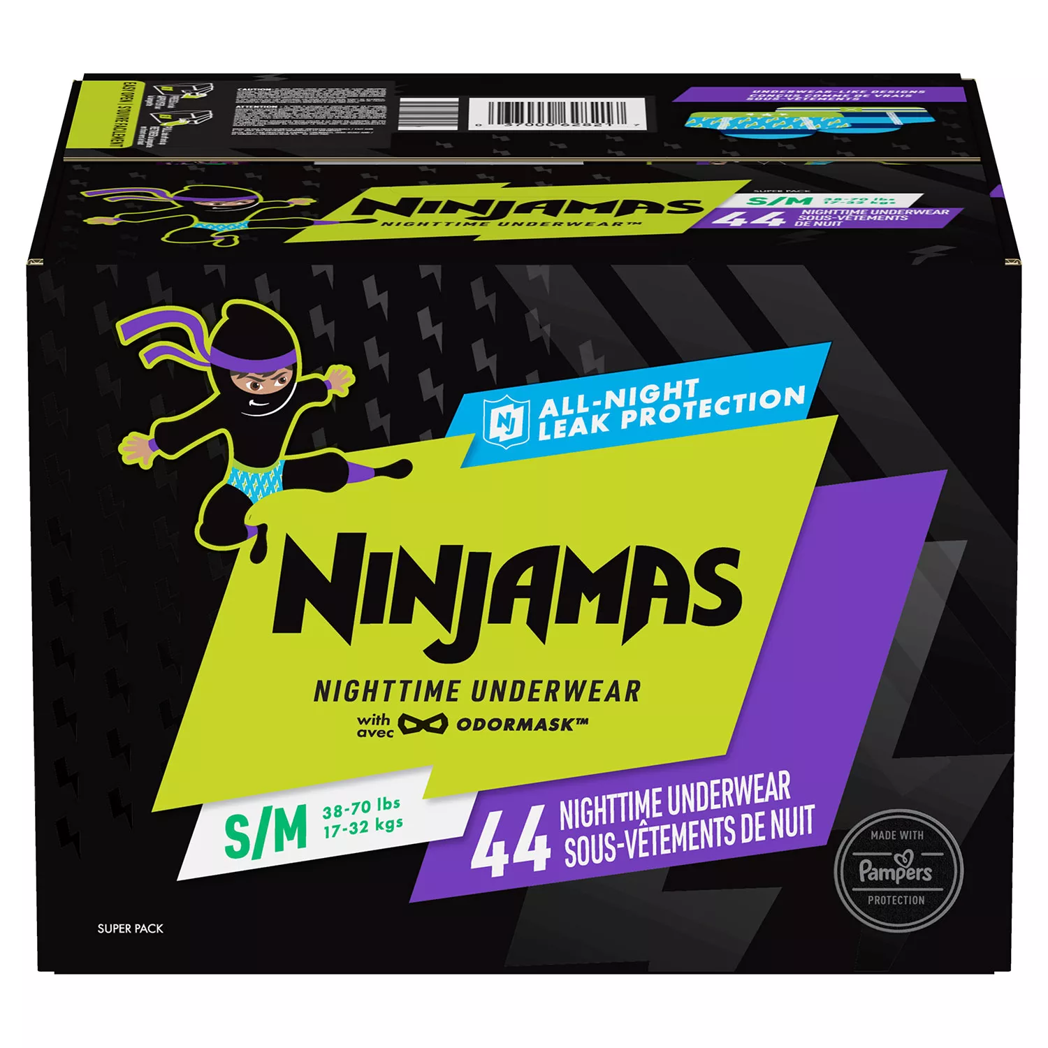 Pampers Ninjamas Nighttime Bedwetting Underwear for Boys, Size S/M – 44 ct. (38 – 65 lbs.)