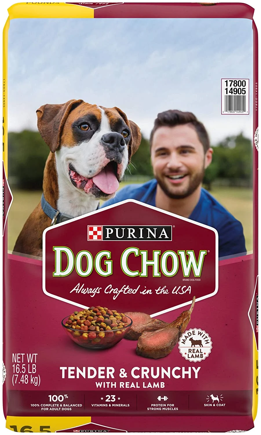 Purina Dog Chow High Protein Dry Dog Food, Tender & Crunchy With Real Lamb & Turkey Flavor – 16.5 lb. Bag