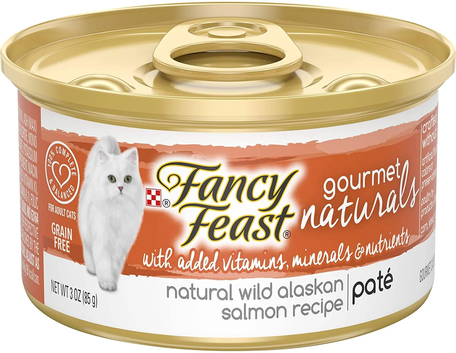Purina Fancy Feast Grain Free, Natural Pate Wet Cat Food, Gourmet Naturals Wild Alaskan Salmon Recipe – (12) 3 oz. Cans