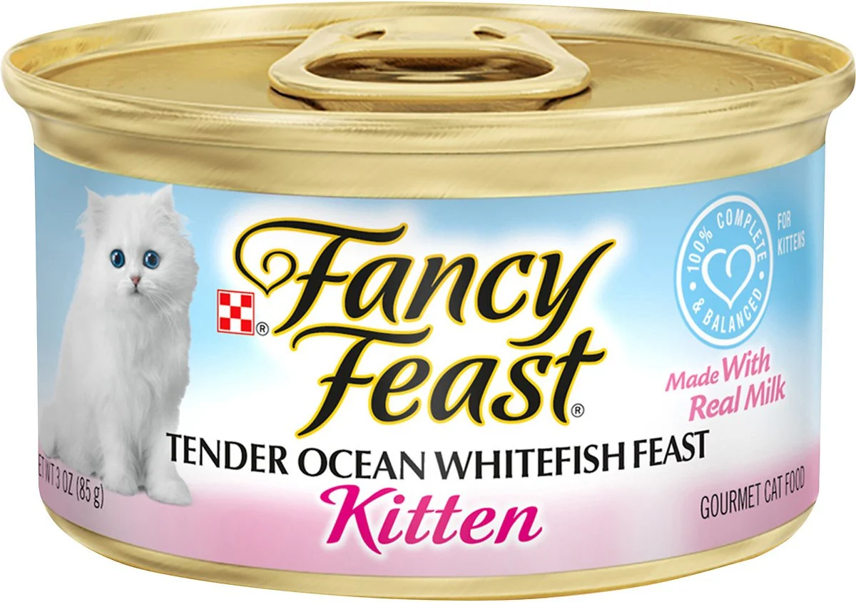 Purina Fancy Feast Wet Kitten Food, Tender Ocean Whitefish Feast – (24) 3 oz. Cans