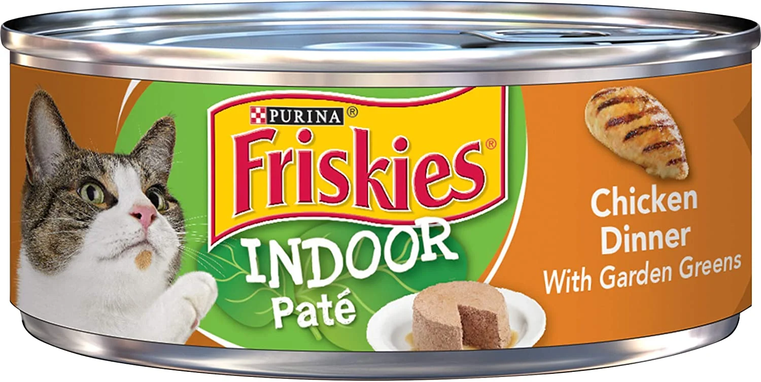 Purina Friskies Indoor Pate Wet Cat Food, Indoor Chicken Dinner With Garden Greens – (24) 5.5 oz. Cans