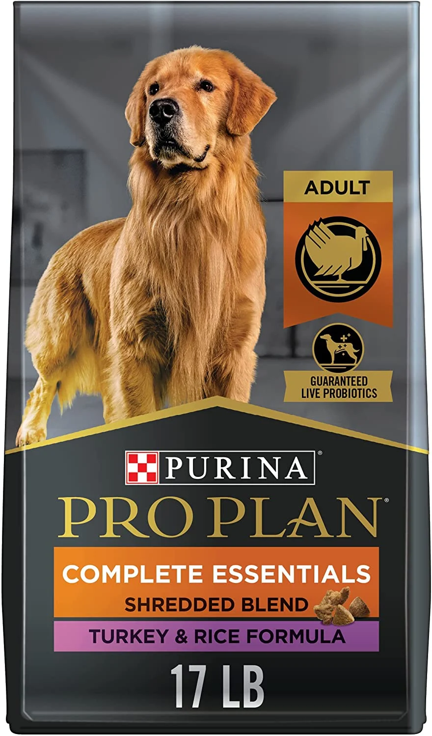 Purina Pro Plan High Protein Dog Food with Probiotics for Dogs, Shredded Blend Turkey & Rice Formula – 17 lb. Bag