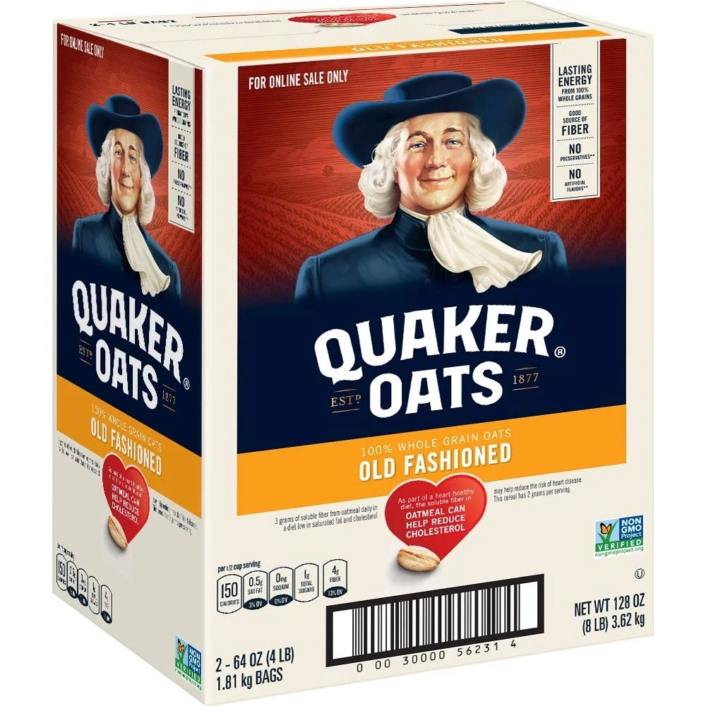 Quaker Old Fashioned Rolled Oats, Old Fashioned, Two 64oz Bags in Box
