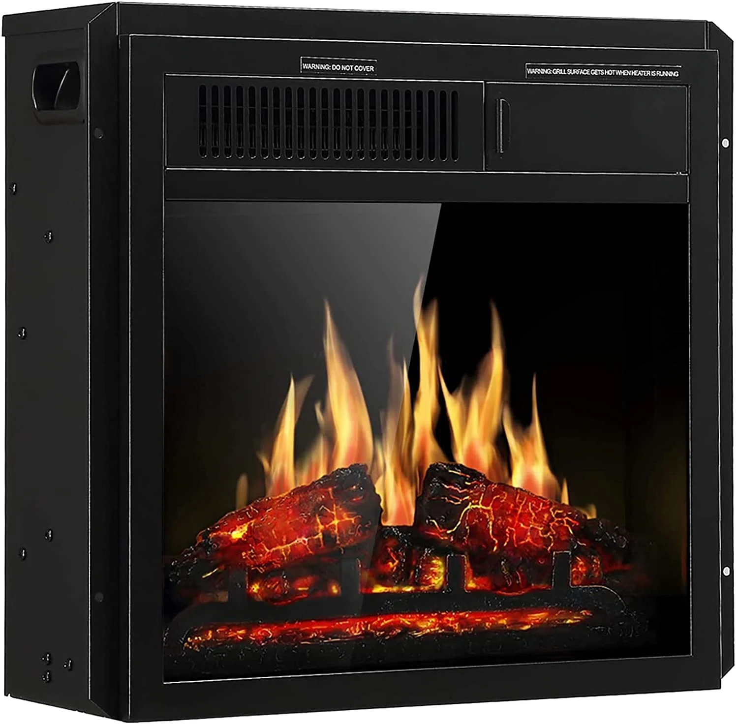 R.W.FLAME 20" x 18" x 6" Black 750W-1500W Electric Fireplace Insert With 7-Flame Brightness Settings, Logs and Remote Control
