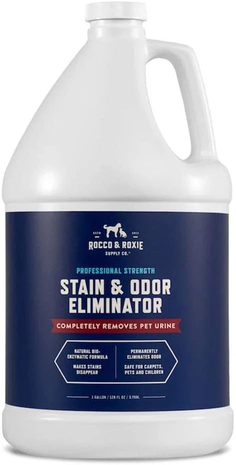 Rocco & Roxie Supply Co. Stain & Odor Eliminator for Strong Odor – Enzyme-Powered Pet Odor Eliminator for Home – Carpet Stain Remover for Cats and Dog Pee 1 Gallon – Enzymatic Cat Urine Destroyer – Carpet Cleaner Spray