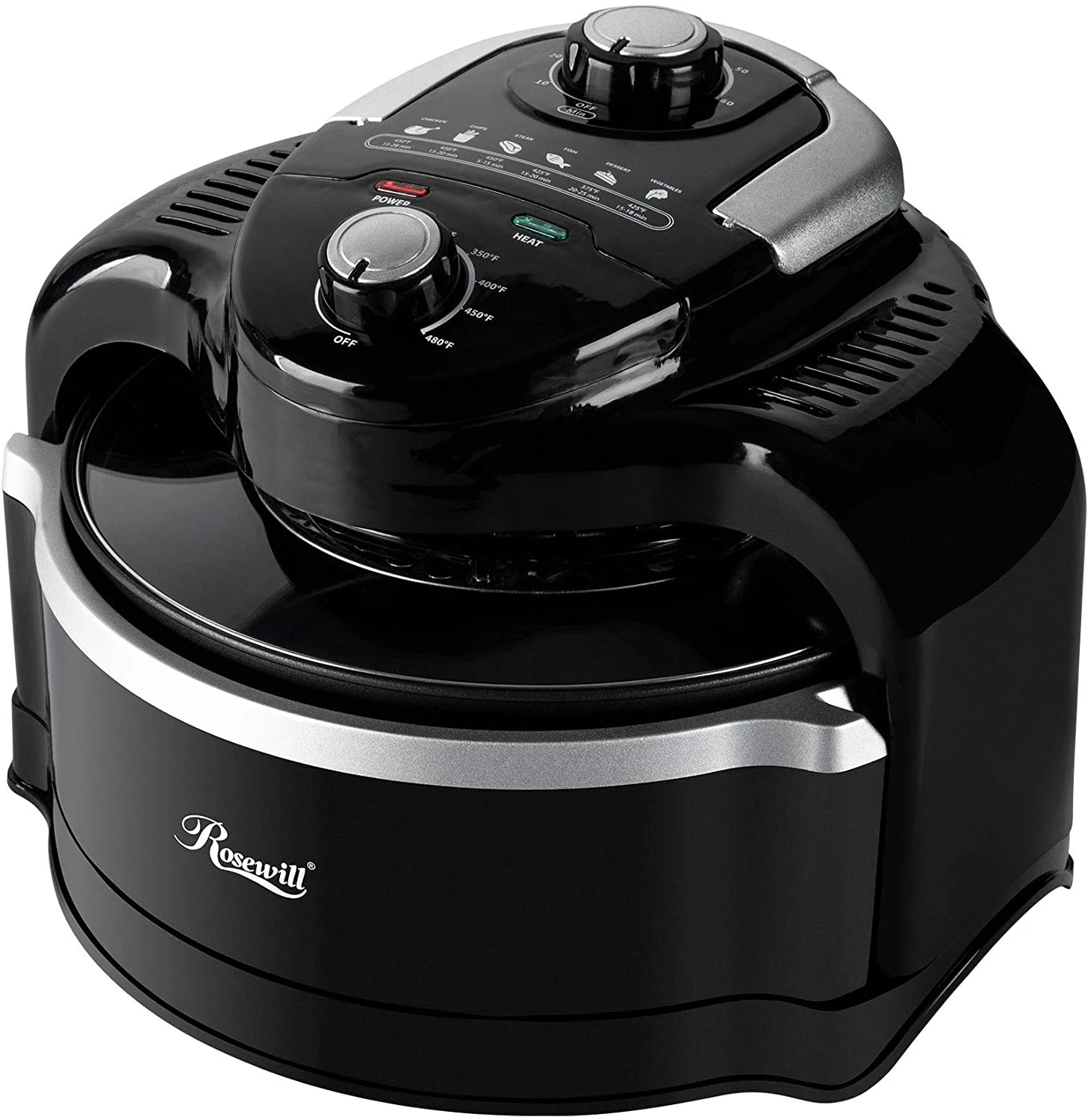 Rosewill RHCO-19001 7.4-Quart Electric Air Fryer Convection Oven Multicooker, 1000W Turbo Air Fryer, 7-Liter Large Capacity Infrared Countertop Multicooker with Temperature and Timer Settings, Black