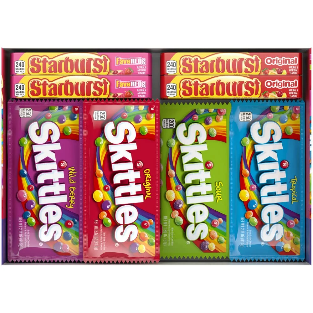 SKITTLES & STARBURST Variety Pack Full Size Chewy Candy Assortment, 62.79 oz, 30 Bars