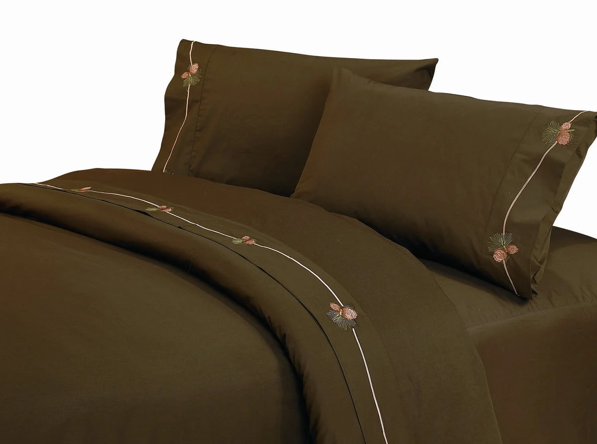 HiEnd Accents 350TC Pine Cone Sheet Set, Twin Chocolate
