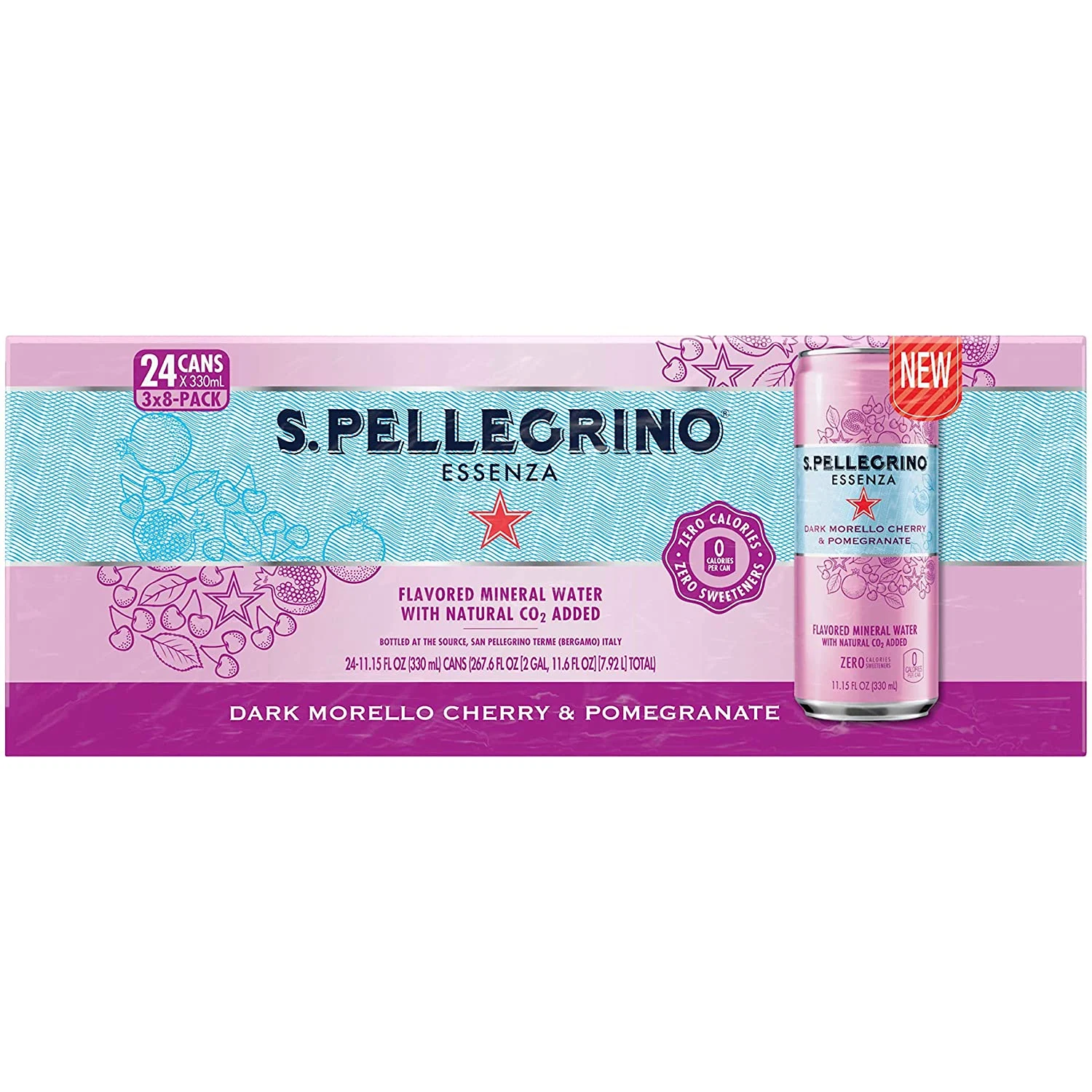San Pellegrino Essenza Dark Morello Cherry & Pomegranate Flavored Mineral Water, (24 Pack)