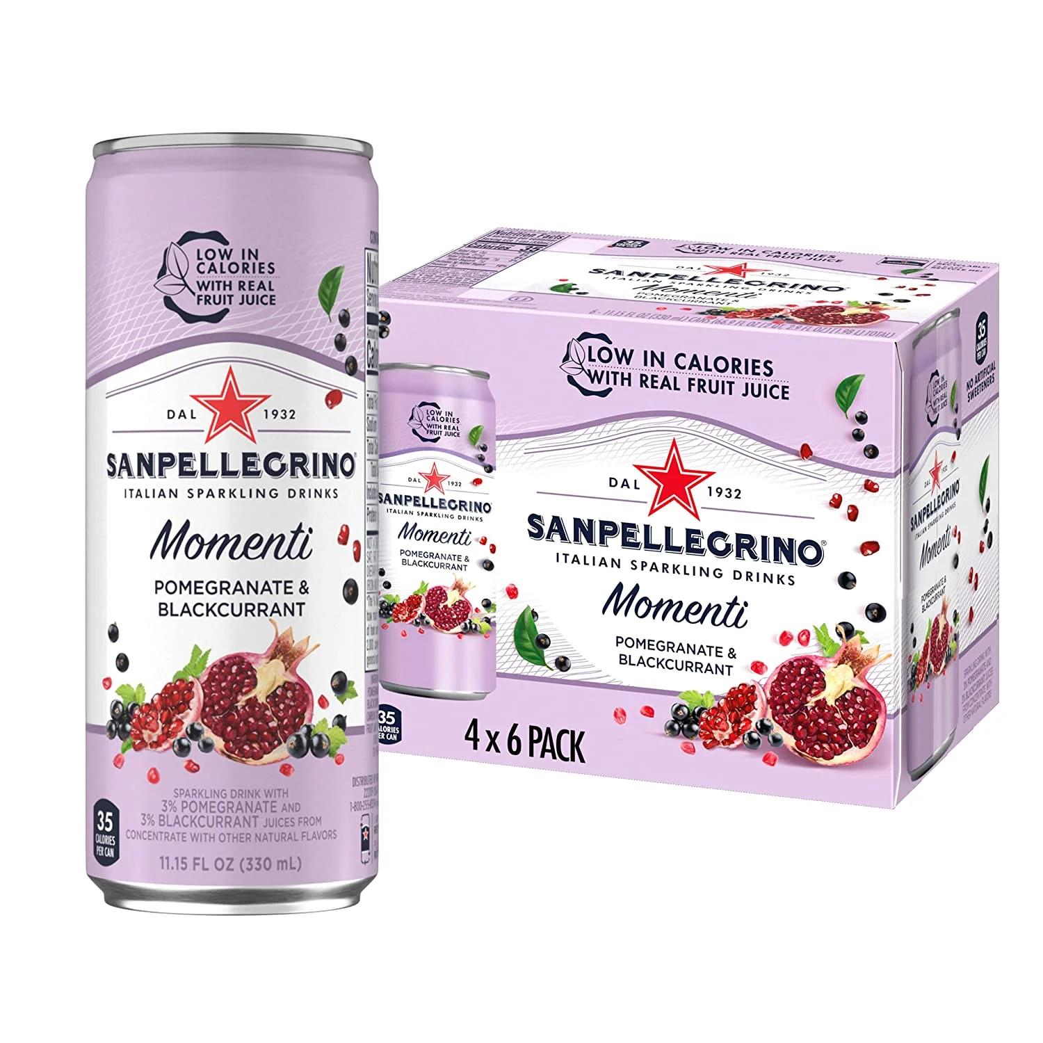 San Pellegrino Momenti Pomegranate Blackcurrant Flavored Sparkling Drinks, 24 Pack