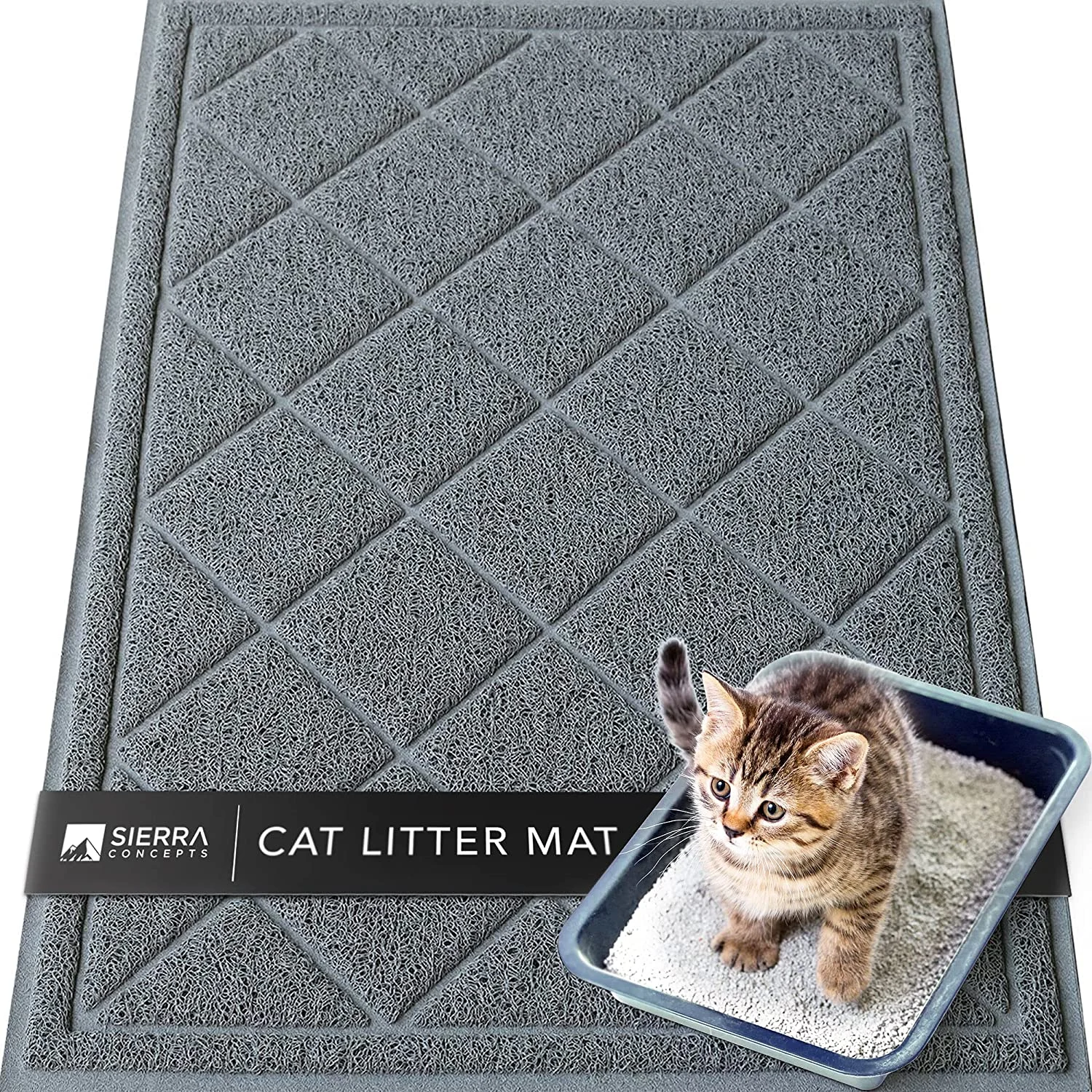 Sierra Concepts Large Cat Litter Mat, Heavy Duty Durable, 36″x24″, Gray