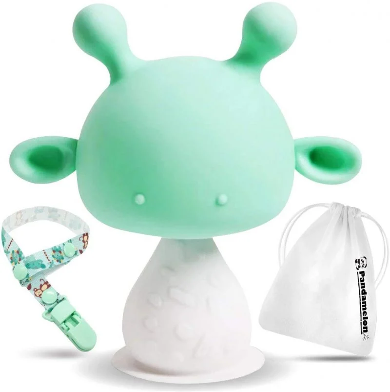 Pandamelon Silicone Baby Teething Toys Rattling, Mushroom Teether, Green