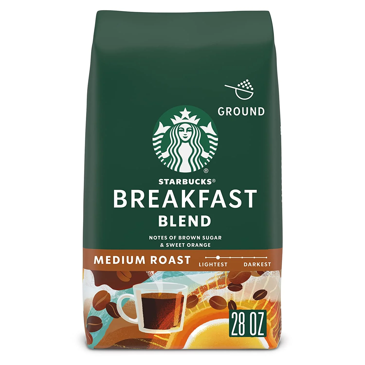Starbucks Breakfast Blend Medium Roast Ground Coffee, 28 Ounce (Pack of 1) bag