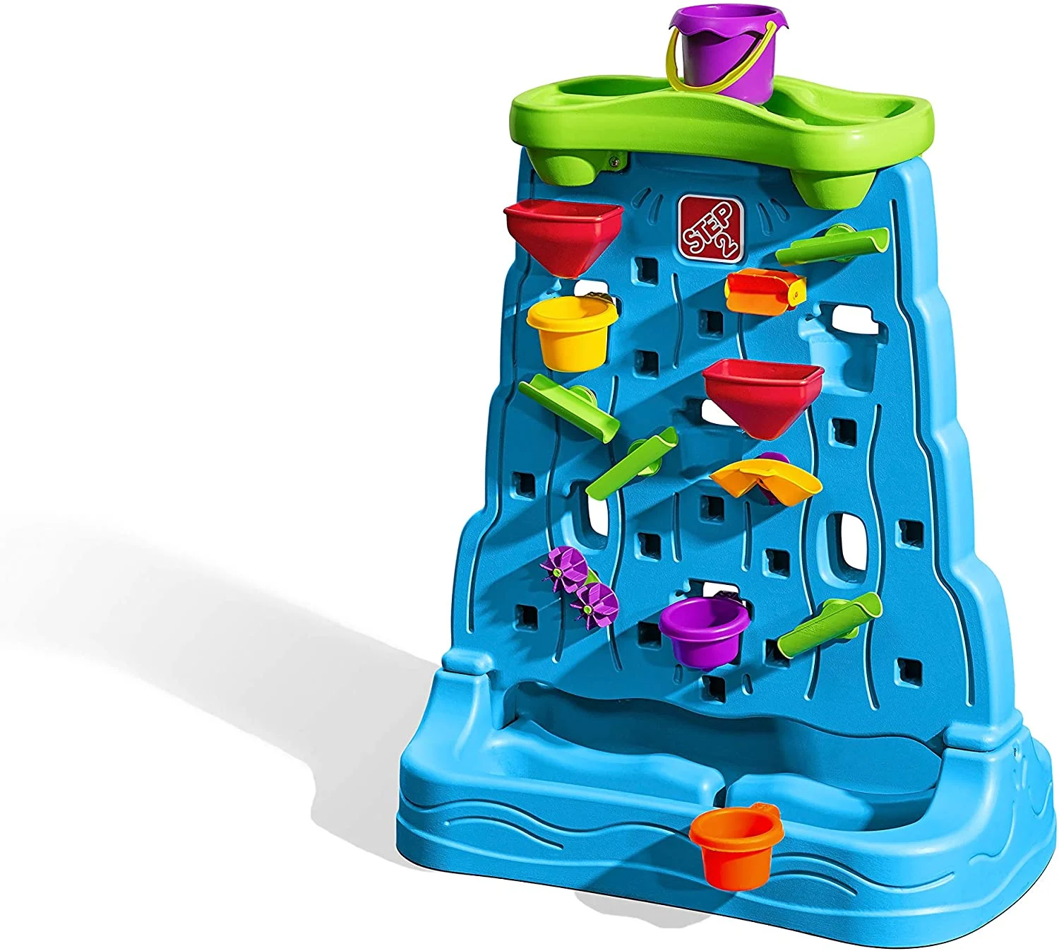 Step2 Waterfall Discovery Wall | Double-Sided Outdoor Water Play Set with 13-Pc Water Accessory Set, Multicolor, Basic