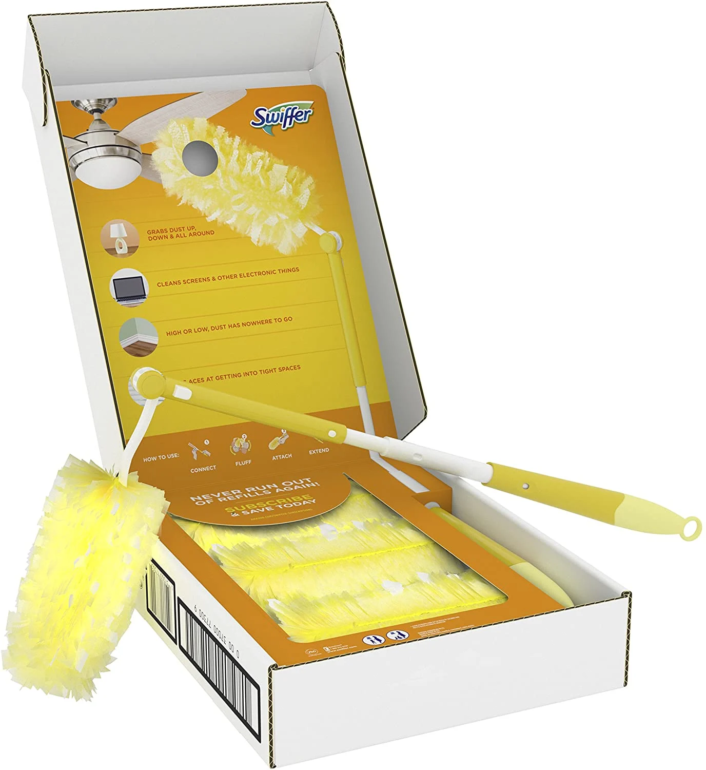 Swiffer Dusters Heavy Duty Extender Handle Starter Kit (1 Handle, 12 Dusters)