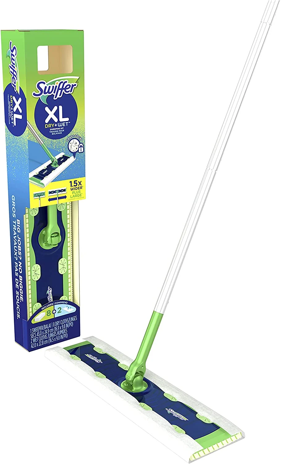 Swiffer Sweeper 2-in-1 Dry + Wet XL Multi Surface Floor Cleaner, Sweeping and Mopping Starter Kit, Includes 1 Mop, 8 Dry Cloths, 2 Wet Cloths