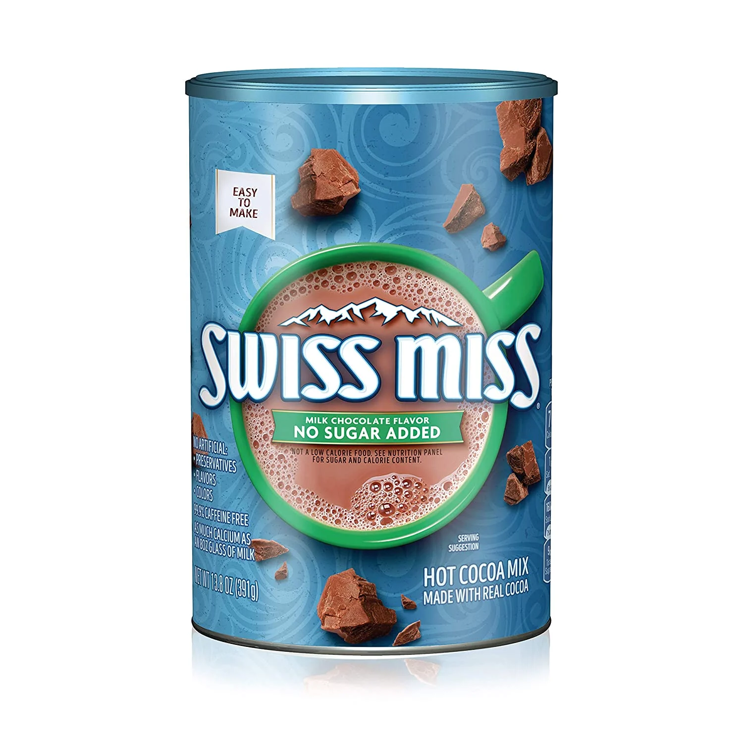 Swiss Miss Milk Chocolate Flavor No Sugar Added Hot Cocoa Mix Canister, 13.8 oz. (Pack of 12)