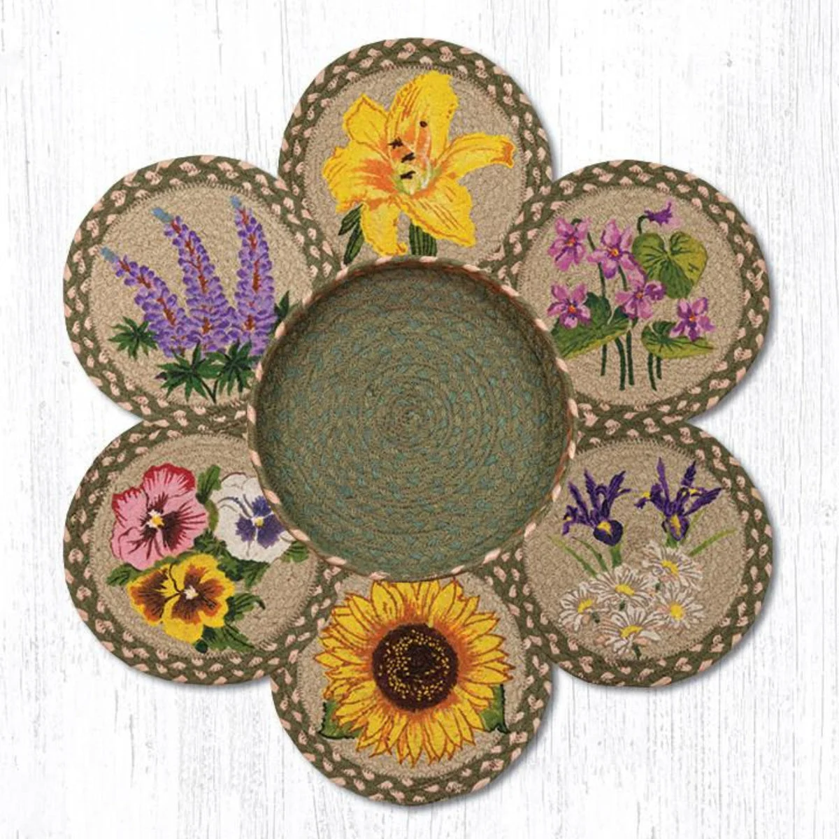 Earth Rugs Flowers Printed Round Trivets Gift Set – Eco-Friendly Hot Pads 10"x10"