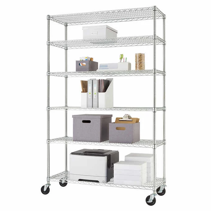 TRINITY 6-Tier Wire Shelving Rack, 48″ x 18″ x 72″ NSF, Includes Wheels