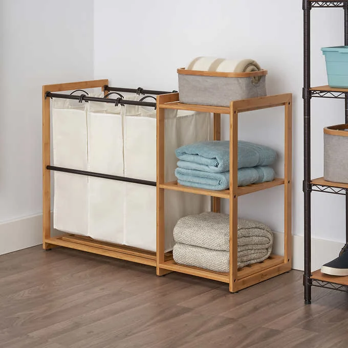 TRINITY TBFPBR-2100 3 Bag Bamboo Laundry Station, Bronze