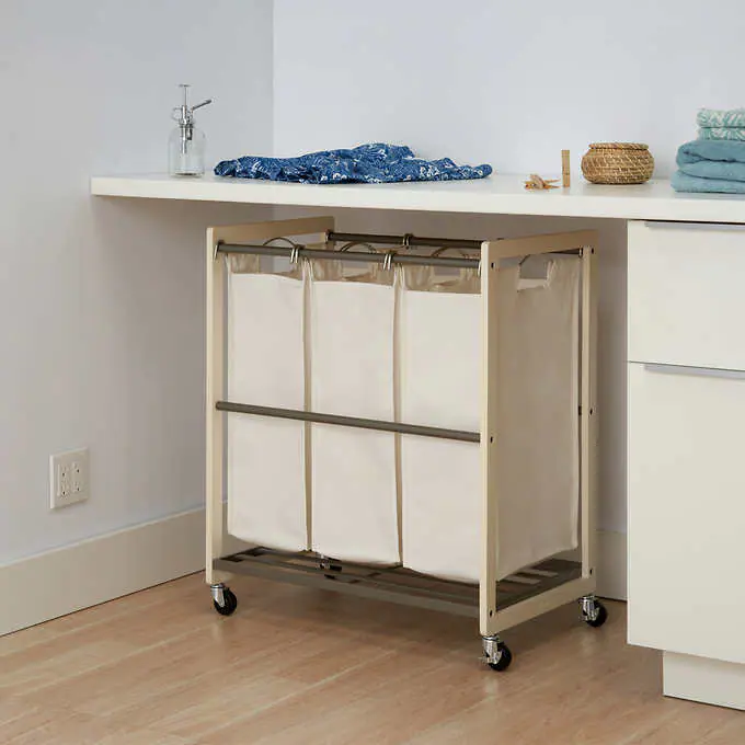 TRINITY TBFPNC-2103 3-Bag Laundry Cart, White