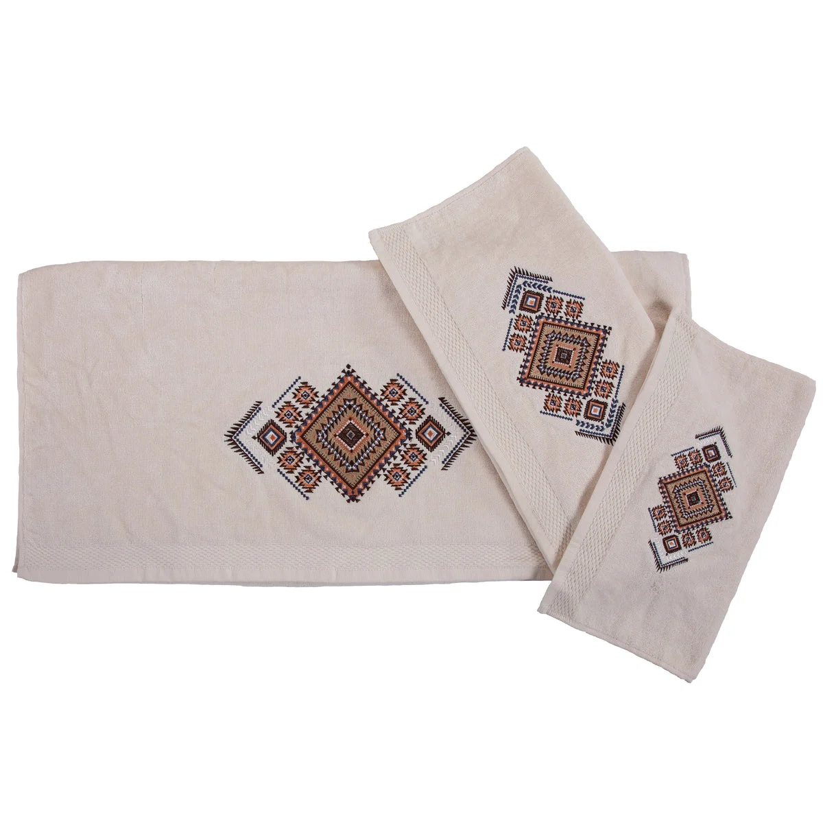HiEnd Accents Sedona Aztec Embroidery 3PC Bath Towel Set