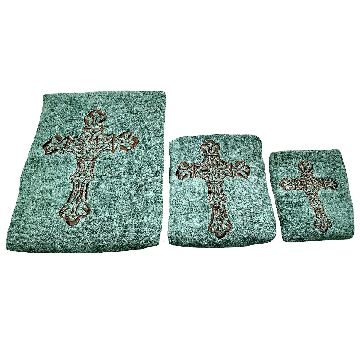 HiEnd Accents Embroidered Cross Towel Set, 3-pc Turquoise