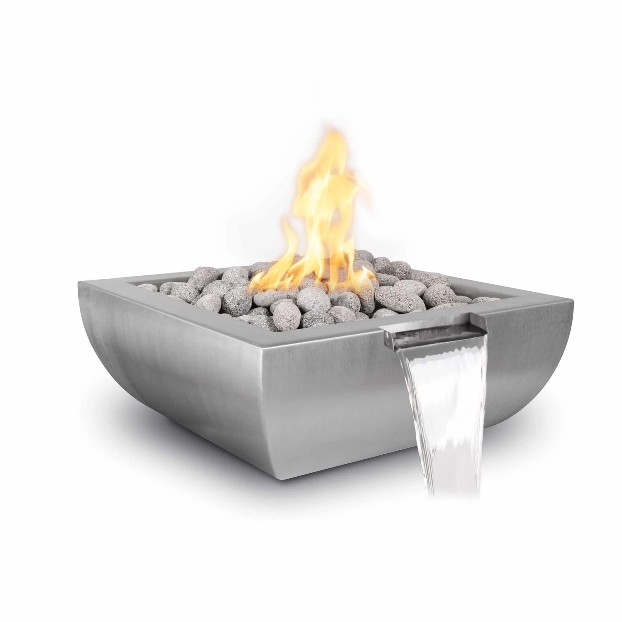 The Outdoor Plus Avalon 36" Silver Vein Powder Coated Metal Liquid Propane Fire & Water Bowl with 12V Electronic Ignition