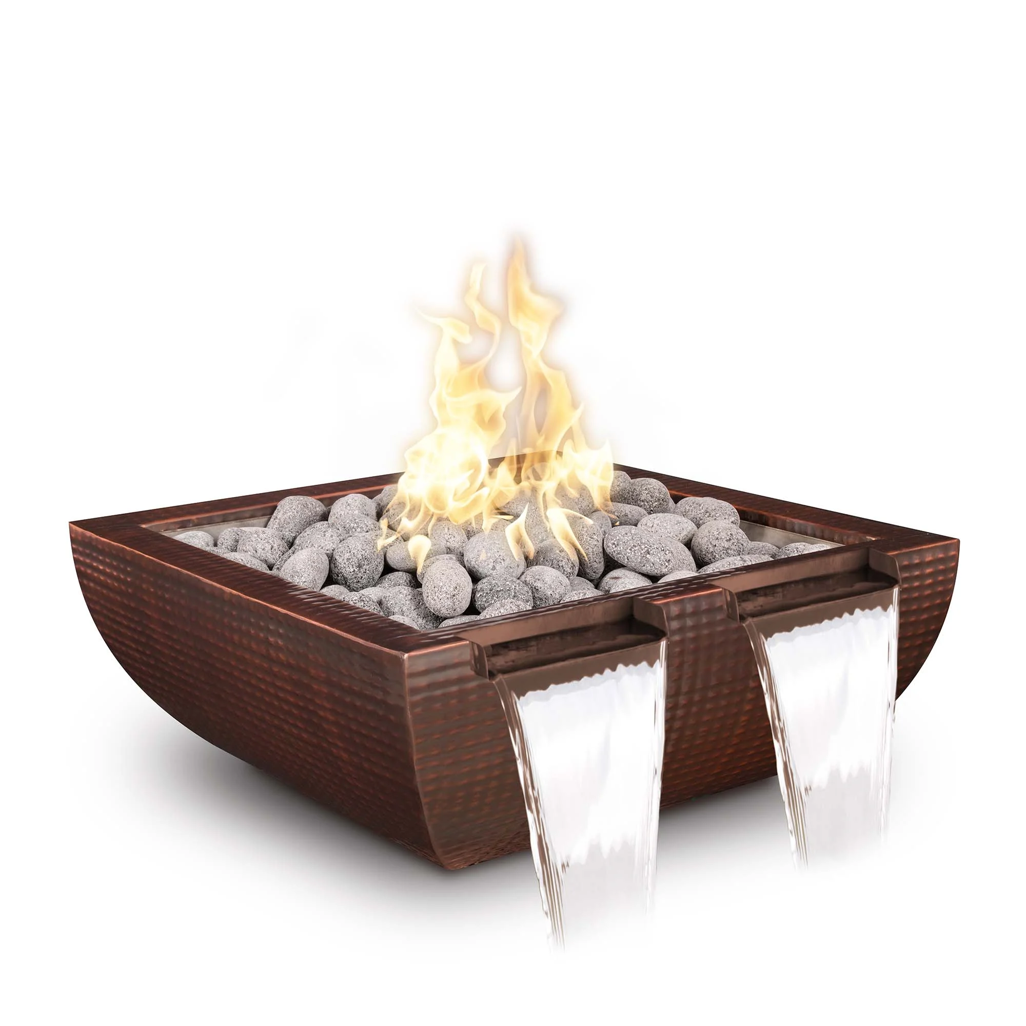 The Outdoor Plus Avalon Twin Spill 24" Gray Powder Coated Metal Natural Gas Fire & Water Bowl with Match Lit Ignition
