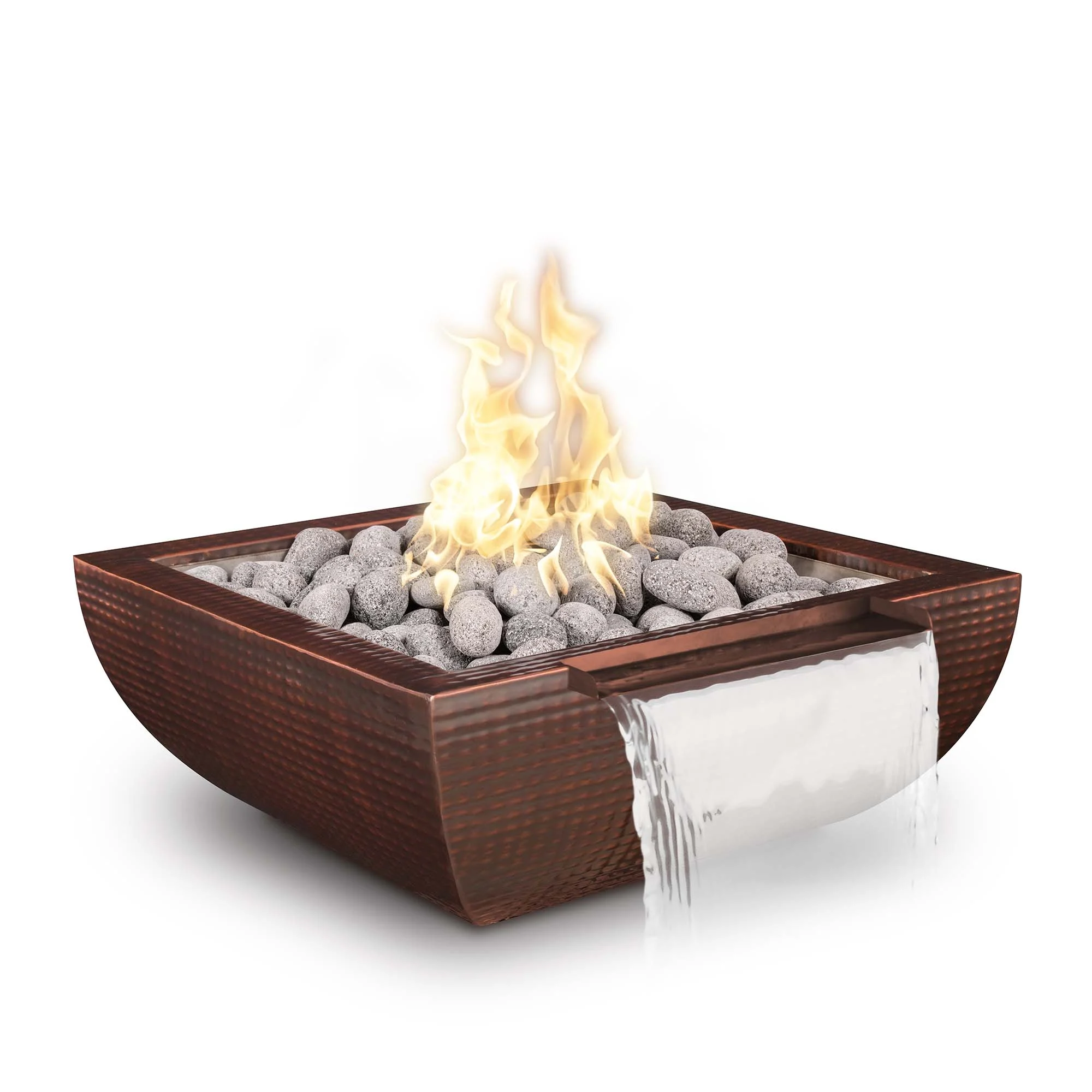 The Outdoor Plus Avalon Wide Spill 36" Black Powder Coated Metal Liquid Propane Fire & Water Bowl with Match Lit Ignition