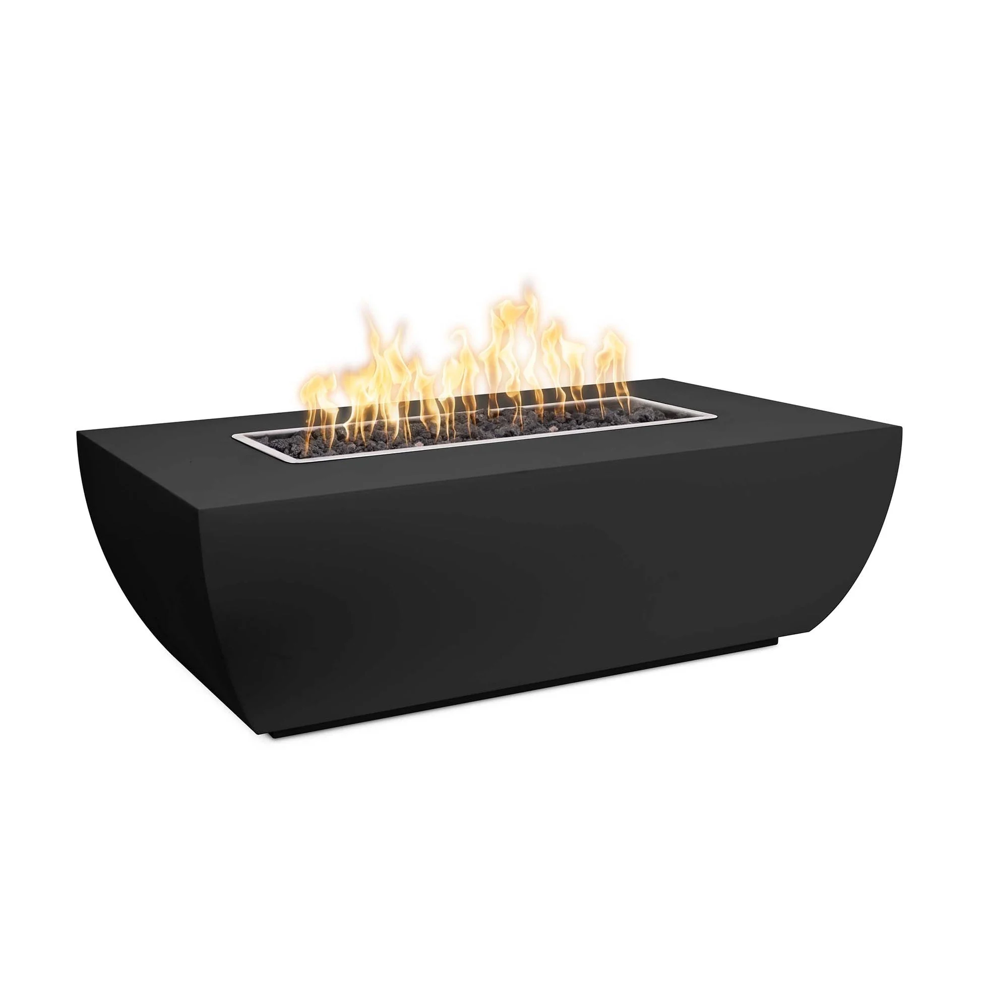 The Outdoor Plus Linear Avalon 60" Black Powder Coated Metal Liquid Propane Fire Pit - 15" Tall with 12V Electronic Ignition